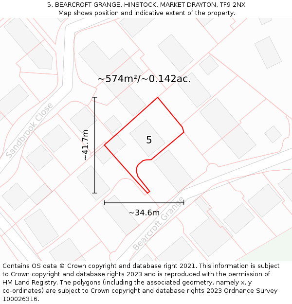 5, BEARCROFT GRANGE, HINSTOCK, MARKET DRAYTON, TF9 2NX: Plot and title map