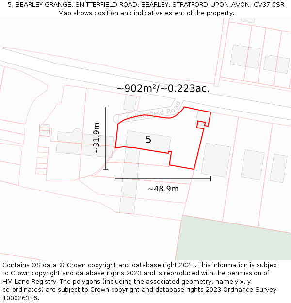 5, BEARLEY GRANGE, SNITTERFIELD ROAD, BEARLEY, STRATFORD-UPON-AVON, CV37 0SR: Plot and title map