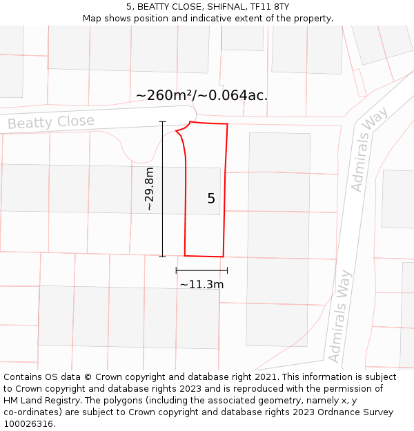 5, BEATTY CLOSE, SHIFNAL, TF11 8TY: Plot and title map
