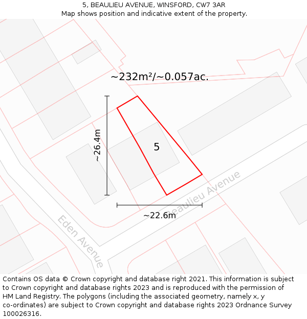5, BEAULIEU AVENUE, WINSFORD, CW7 3AR: Plot and title map