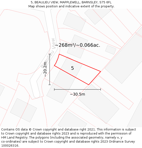 5, BEAULIEU VIEW, MAPPLEWELL, BARNSLEY, S75 6FL: Plot and title map