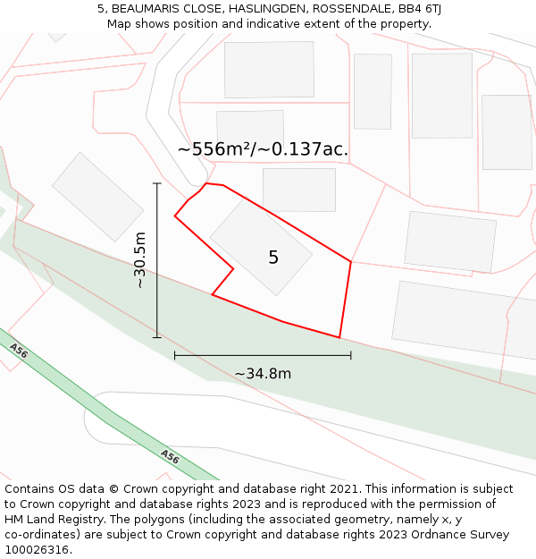 5, BEAUMARIS CLOSE, HASLINGDEN, ROSSENDALE, BB4 6TJ: Plot and title map