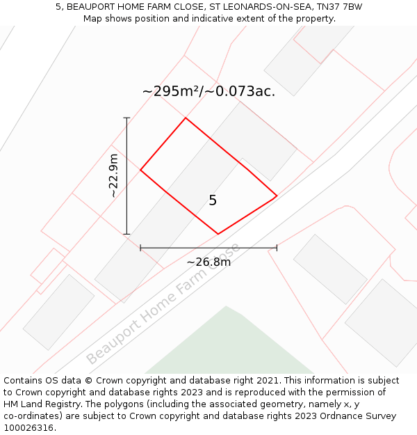 5, BEAUPORT HOME FARM CLOSE, ST LEONARDS-ON-SEA, TN37 7BW: Plot and title map