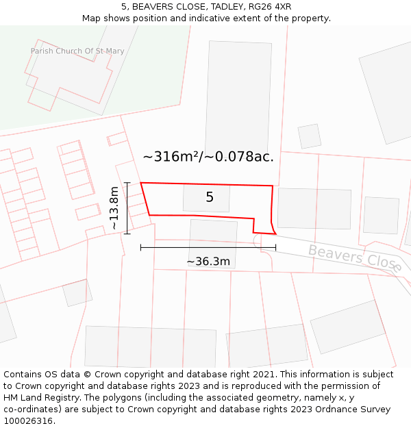 5, BEAVERS CLOSE, TADLEY, RG26 4XR: Plot and title map
