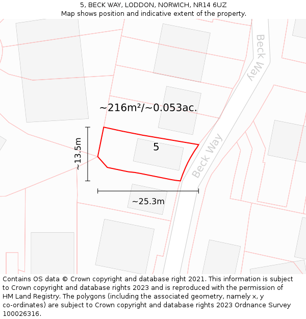 5, BECK WAY, LODDON, NORWICH, NR14 6UZ: Plot and title map