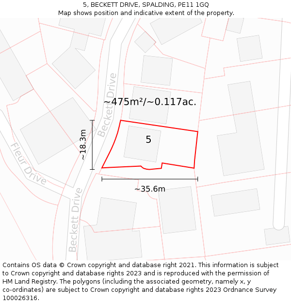 5, BECKETT DRIVE, SPALDING, PE11 1GQ: Plot and title map
