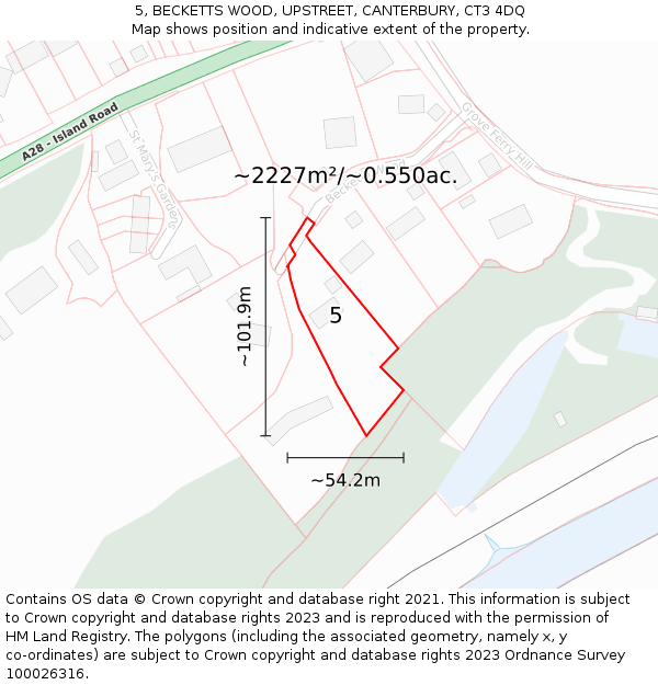 5, BECKETTS WOOD, UPSTREET, CANTERBURY, CT3 4DQ: Plot and title map