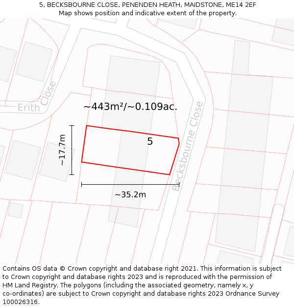 5, BECKSBOURNE CLOSE, PENENDEN HEATH, MAIDSTONE, ME14 2EF: Plot and title map