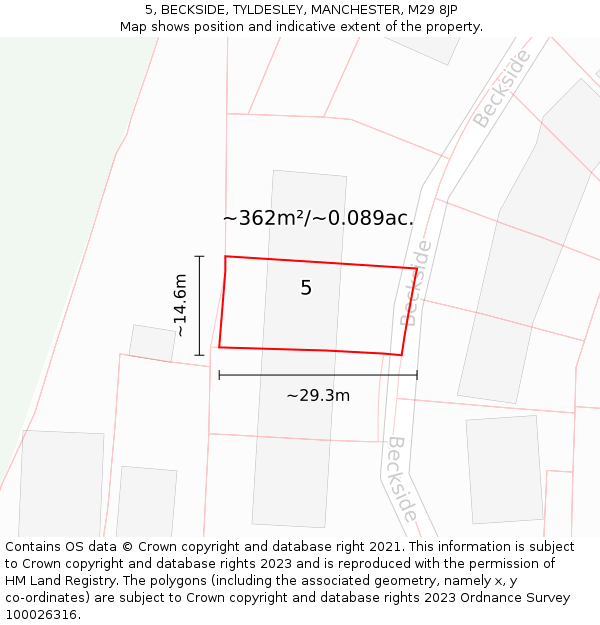 5, BECKSIDE, TYLDESLEY, MANCHESTER, M29 8JP: Plot and title map