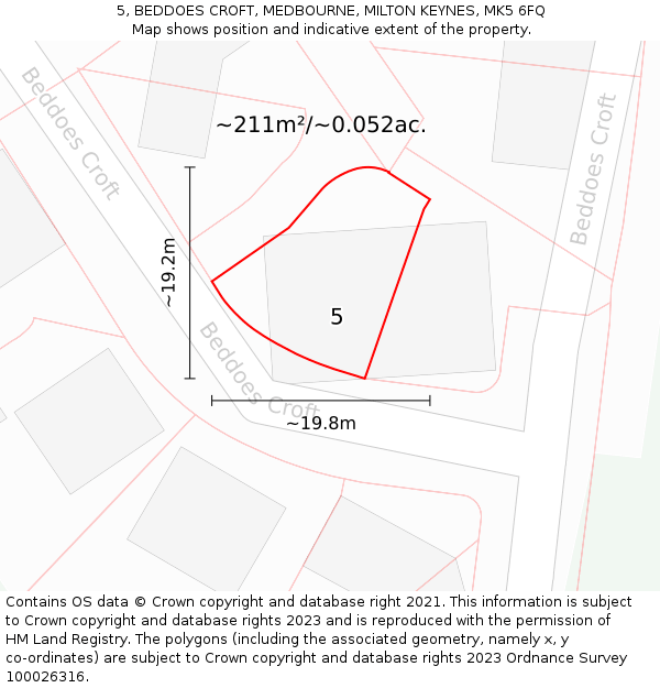 5, BEDDOES CROFT, MEDBOURNE, MILTON KEYNES, MK5 6FQ: Plot and title map