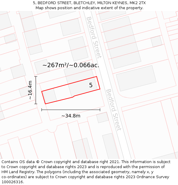 5, BEDFORD STREET, BLETCHLEY, MILTON KEYNES, MK2 2TX: Plot and title map