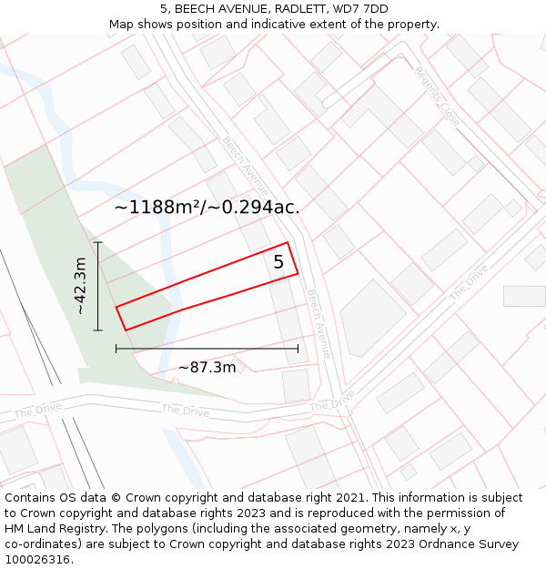 5, BEECH AVENUE, RADLETT, WD7 7DD: Plot and title map