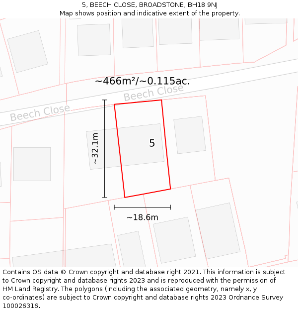 5, BEECH CLOSE, BROADSTONE, BH18 9NJ: Plot and title map