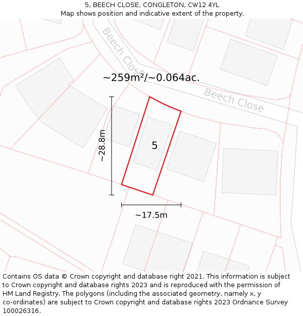5, BEECH CLOSE, CONGLETON, CW12 4YL: Plot and title map