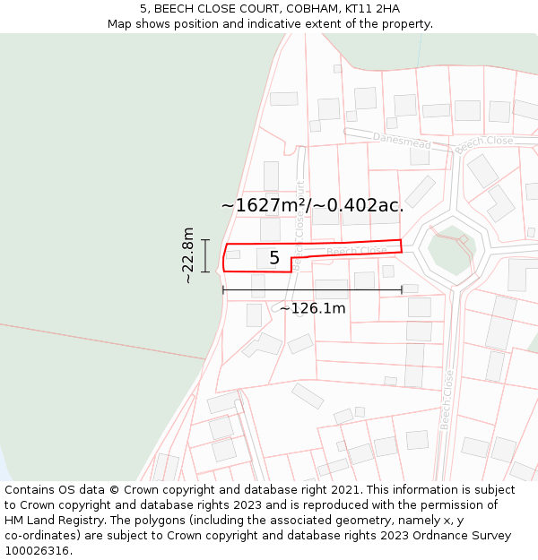 5, BEECH CLOSE COURT, COBHAM, KT11 2HA: Plot and title map