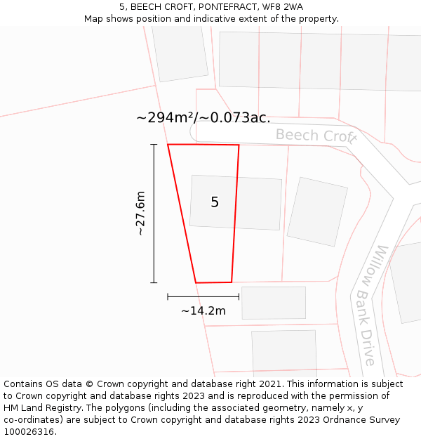 5, BEECH CROFT, PONTEFRACT, WF8 2WA: Plot and title map