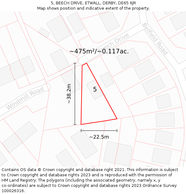 5, BEECH DRIVE, ETWALL, DERBY, DE65 6JR: Plot and title map