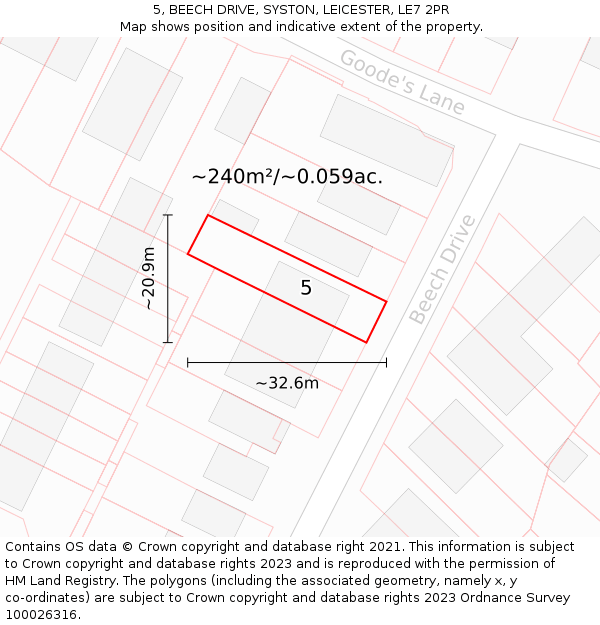 5, BEECH DRIVE, SYSTON, LEICESTER, LE7 2PR: Plot and title map