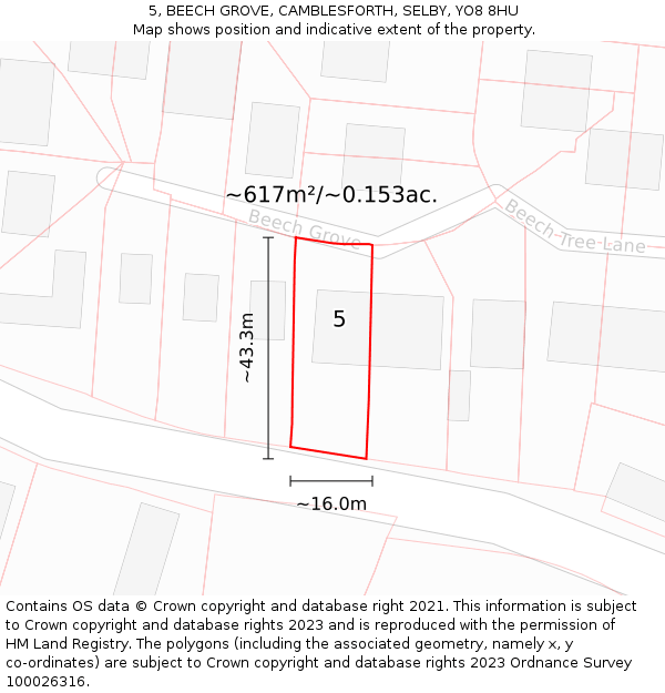 5, BEECH GROVE, CAMBLESFORTH, SELBY, YO8 8HU: Plot and title map