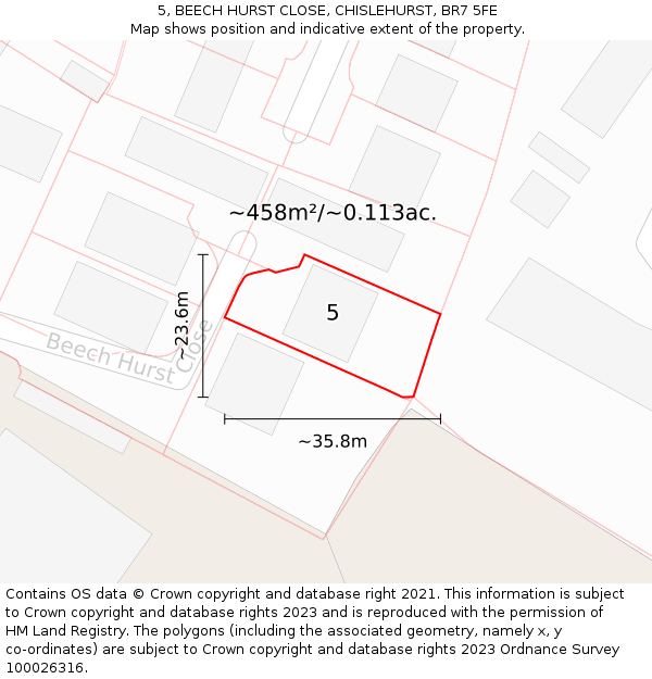 5, BEECH HURST CLOSE, CHISLEHURST, BR7 5FE: Plot and title map