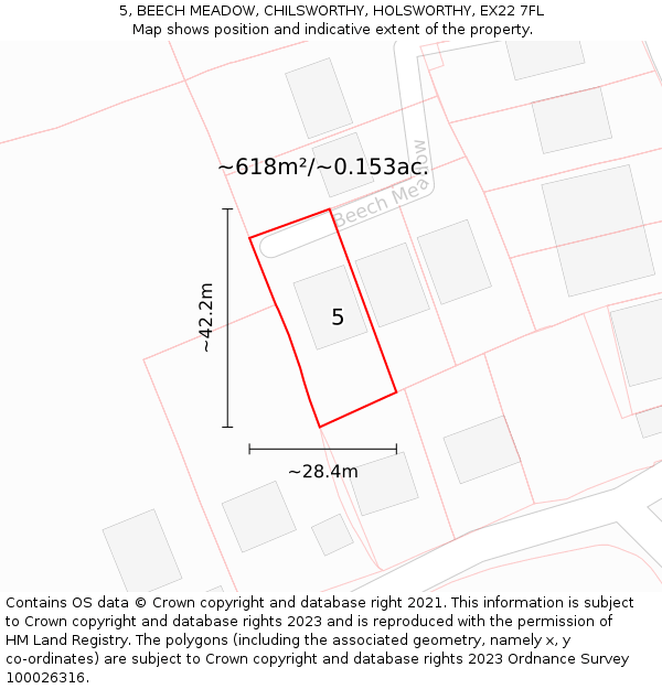 5, BEECH MEADOW, CHILSWORTHY, HOLSWORTHY, EX22 7FL: Plot and title map