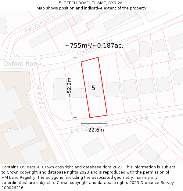 5, BEECH ROAD, THAME, OX9 2AL: Plot and title map