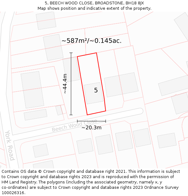 5, BEECH WOOD CLOSE, BROADSTONE, BH18 8JX: Plot and title map