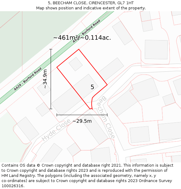 5, BEECHAM CLOSE, CIRENCESTER, GL7 1HT: Plot and title map