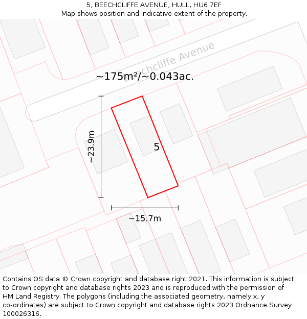 5, BEECHCLIFFE AVENUE, HULL, HU6 7EF: Plot and title map