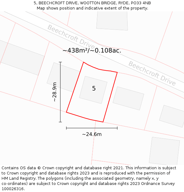 5, BEECHCROFT DRIVE, WOOTTON BRIDGE, RYDE, PO33 4NB: Plot and title map
