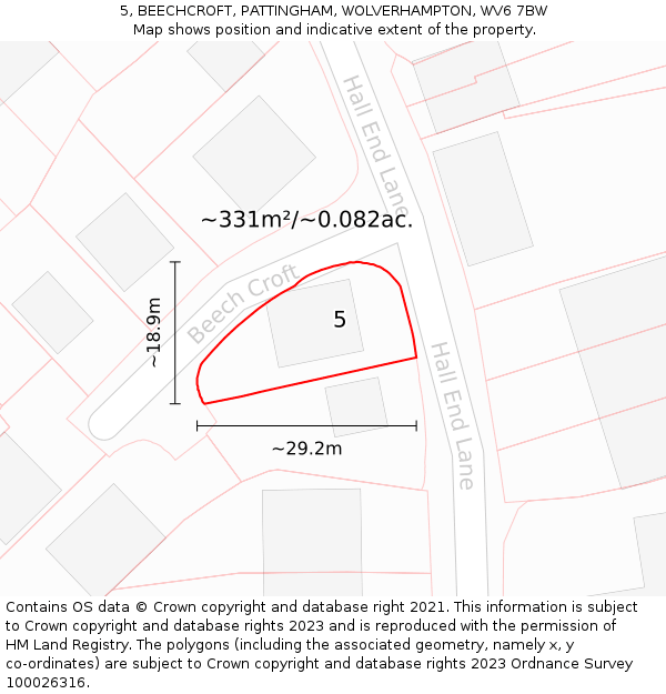 5, BEECHCROFT, PATTINGHAM, WOLVERHAMPTON, WV6 7BW: Plot and title map