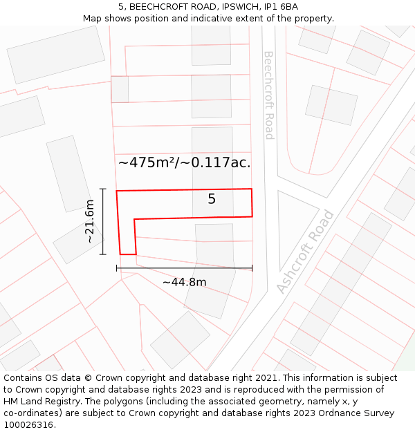 5, BEECHCROFT ROAD, IPSWICH, IP1 6BA: Plot and title map