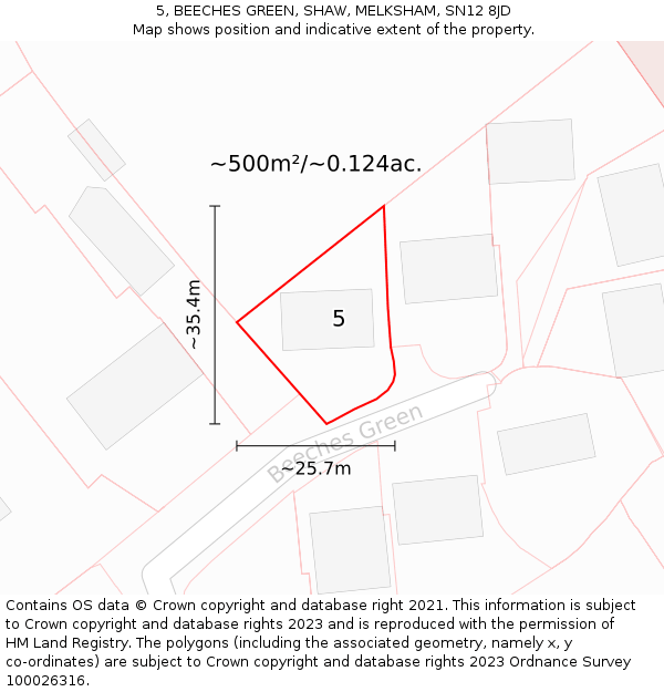 5, BEECHES GREEN, SHAW, MELKSHAM, SN12 8JD: Plot and title map