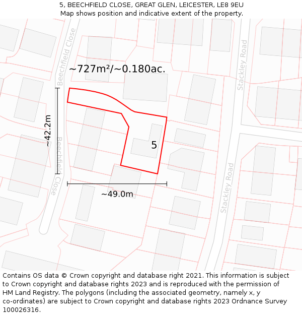 5, BEECHFIELD CLOSE, GREAT GLEN, LEICESTER, LE8 9EU: Plot and title map