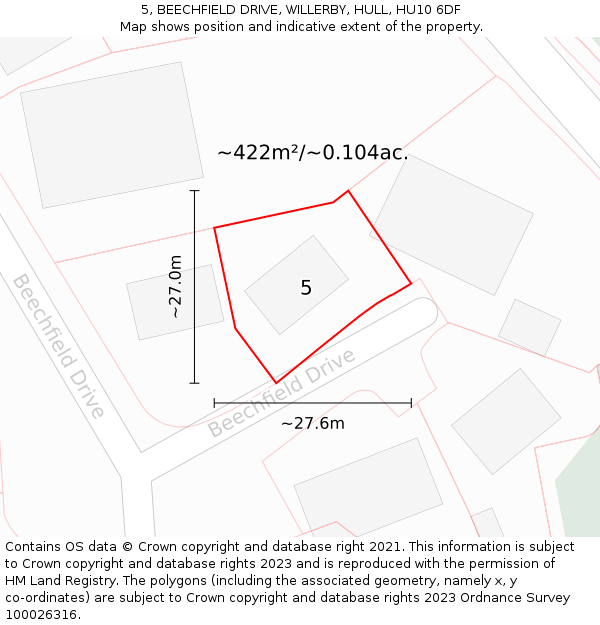 5, BEECHFIELD DRIVE, WILLERBY, HULL, HU10 6DF: Plot and title map