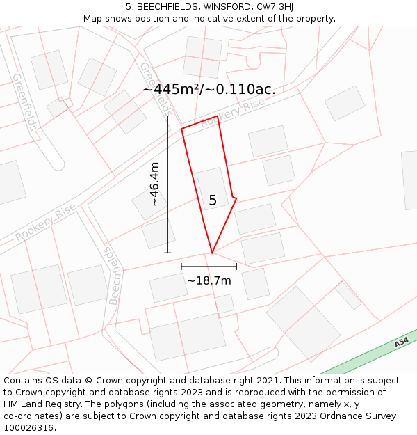 5, BEECHFIELDS, WINSFORD, CW7 3HJ: Plot and title map