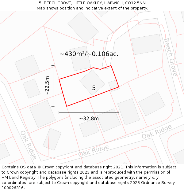 5, BEECHGROVE, LITTLE OAKLEY, HARWICH, CO12 5NN: Plot and title map
