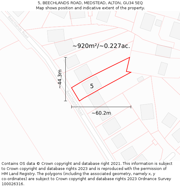 5, BEECHLANDS ROAD, MEDSTEAD, ALTON, GU34 5EQ: Plot and title map