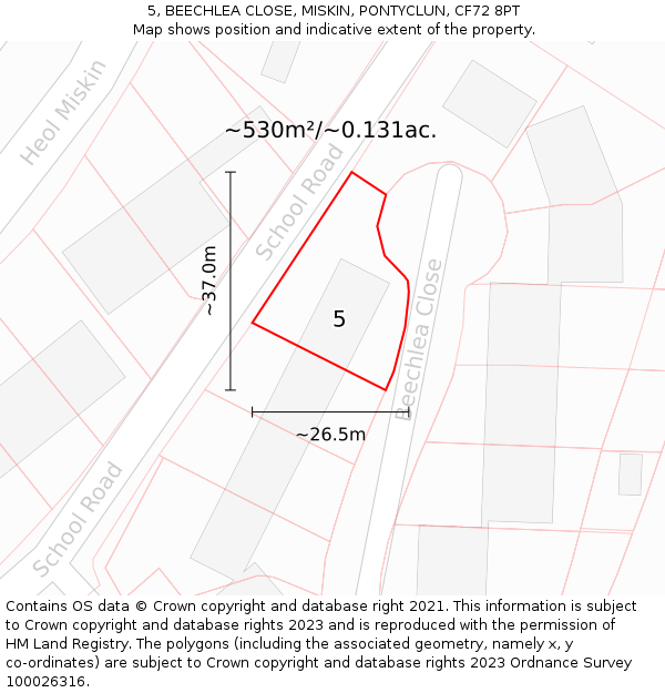 5, BEECHLEA CLOSE, MISKIN, PONTYCLUN, CF72 8PT: Plot and title map
