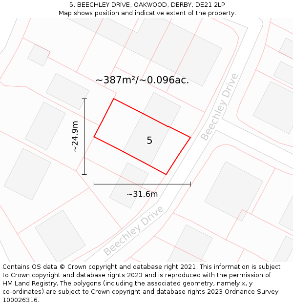 5, BEECHLEY DRIVE, OAKWOOD, DERBY, DE21 2LP: Plot and title map