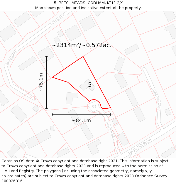 5, BEECHMEADS, COBHAM, KT11 2JX: Plot and title map
