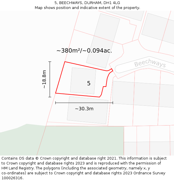 5, BEECHWAYS, DURHAM, DH1 4LG: Plot and title map