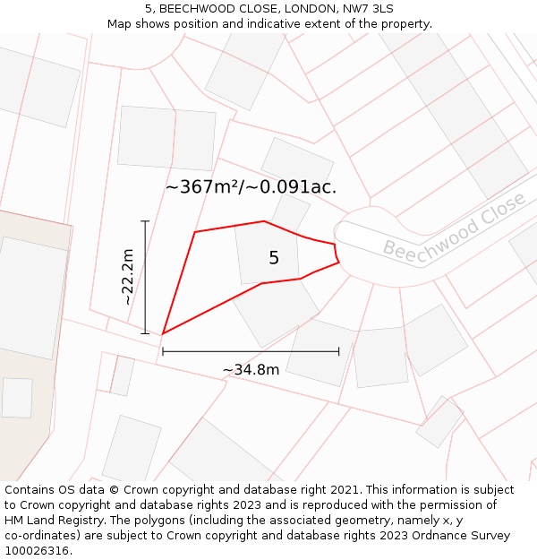 5, BEECHWOOD CLOSE, LONDON, NW7 3LS: Plot and title map