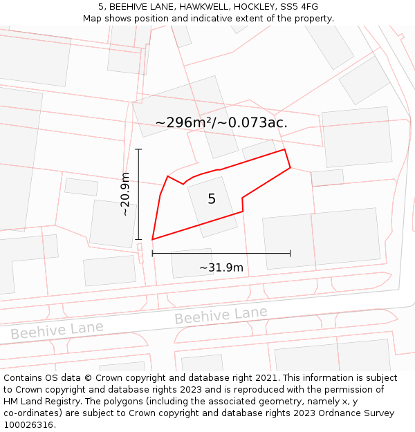 5, BEEHIVE LANE, HAWKWELL, HOCKLEY, SS5 4FG: Plot and title map