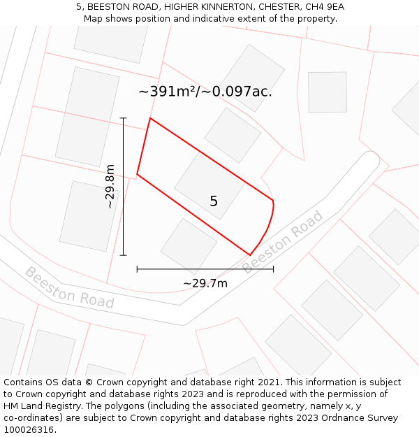 5, BEESTON ROAD, HIGHER KINNERTON, CHESTER, CH4 9EA: Plot and title map