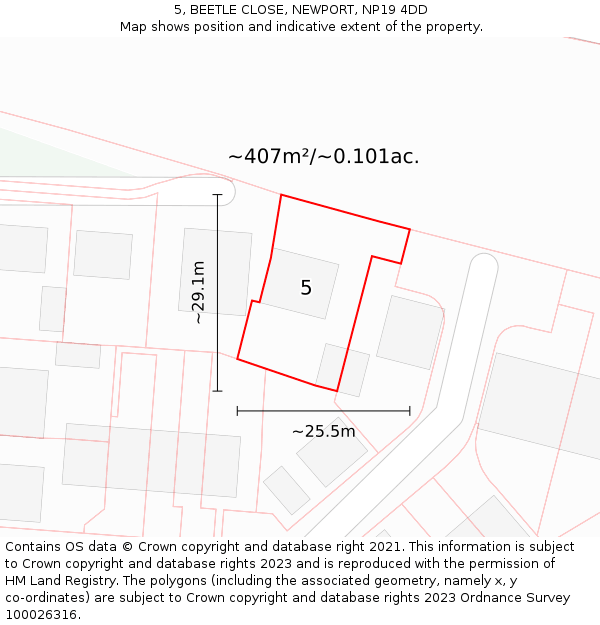 5, BEETLE CLOSE, NEWPORT, NP19 4DD: Plot and title map
