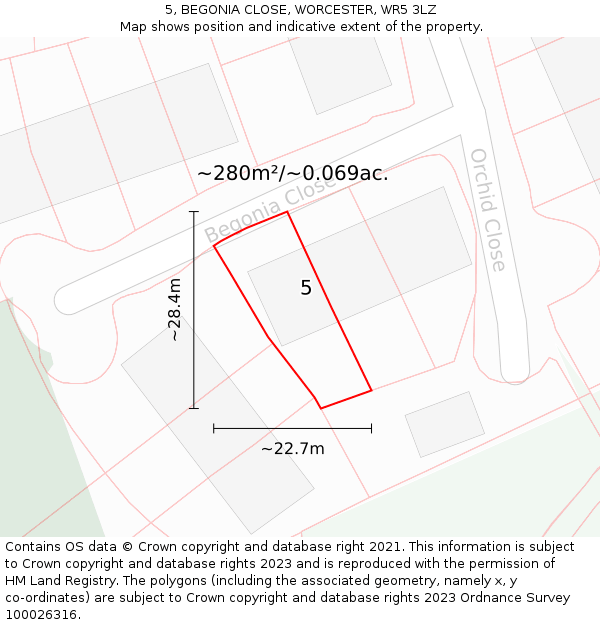 5, BEGONIA CLOSE, WORCESTER, WR5 3LZ: Plot and title map
