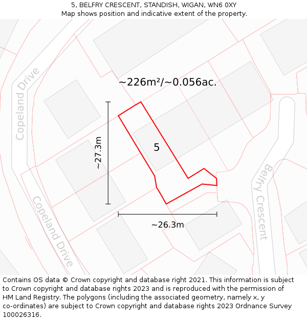 5, BELFRY CRESCENT, STANDISH, WIGAN, WN6 0XY: Plot and title map