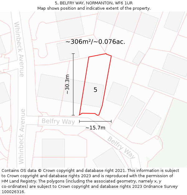 5, BELFRY WAY, NORMANTON, WF6 1UR: Plot and title map