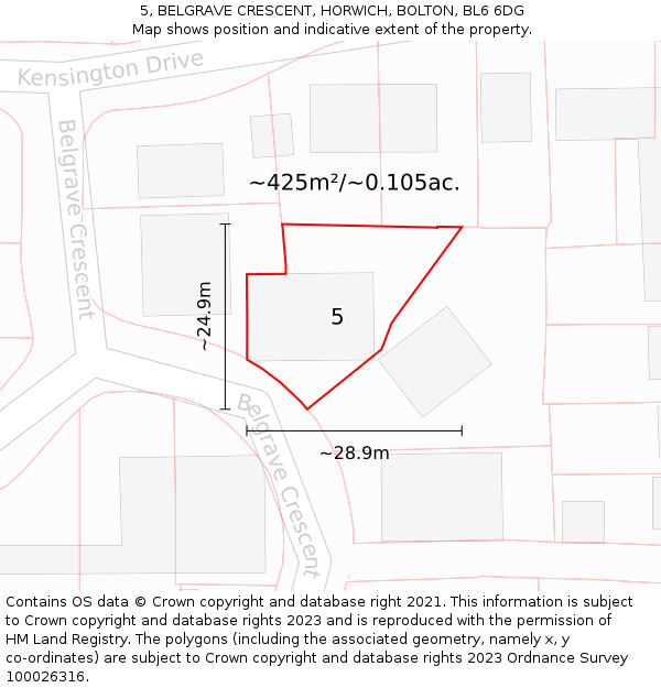 5, BELGRAVE CRESCENT, HORWICH, BOLTON, BL6 6DG: Plot and title map